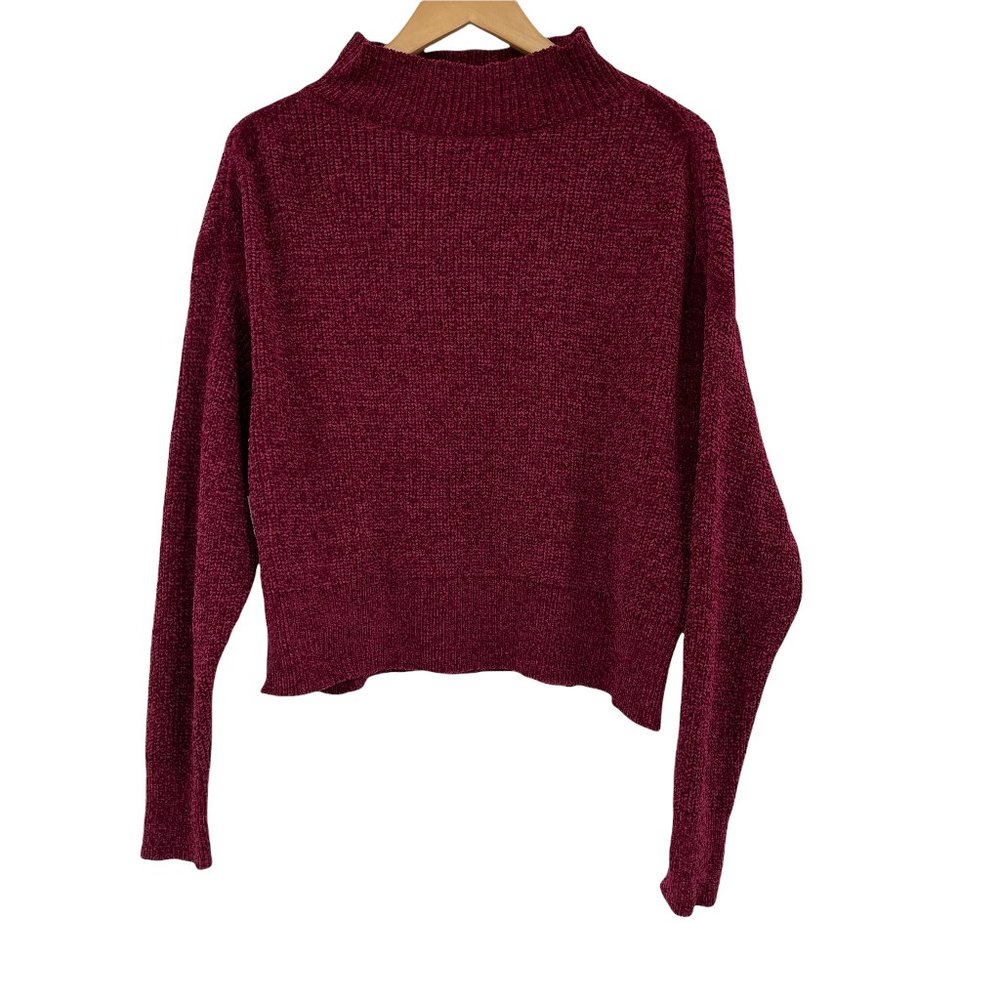 Jon & Anna Maroon Chenille pullover Mock Neck Boxy Oversized Large Knit Sweater